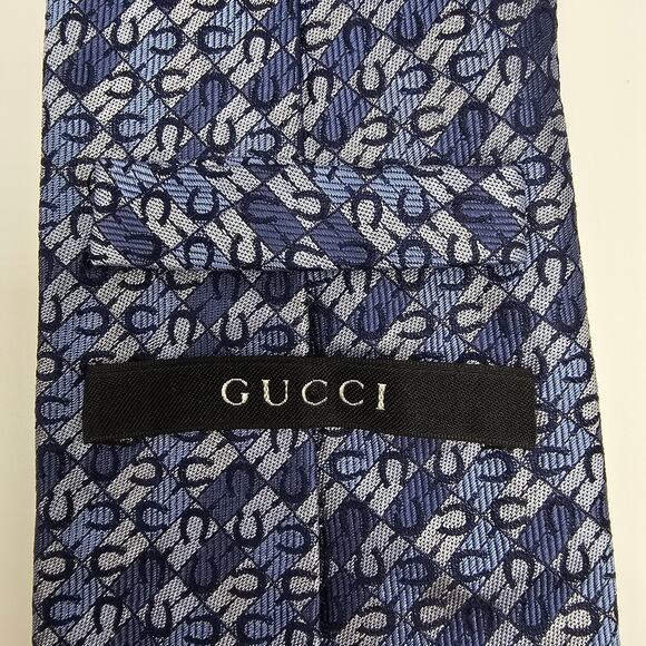 Gucci Blue Monogram Medallion Crest Silk Tie Italy Luxury Designer 59" - Picture 4 of 6
